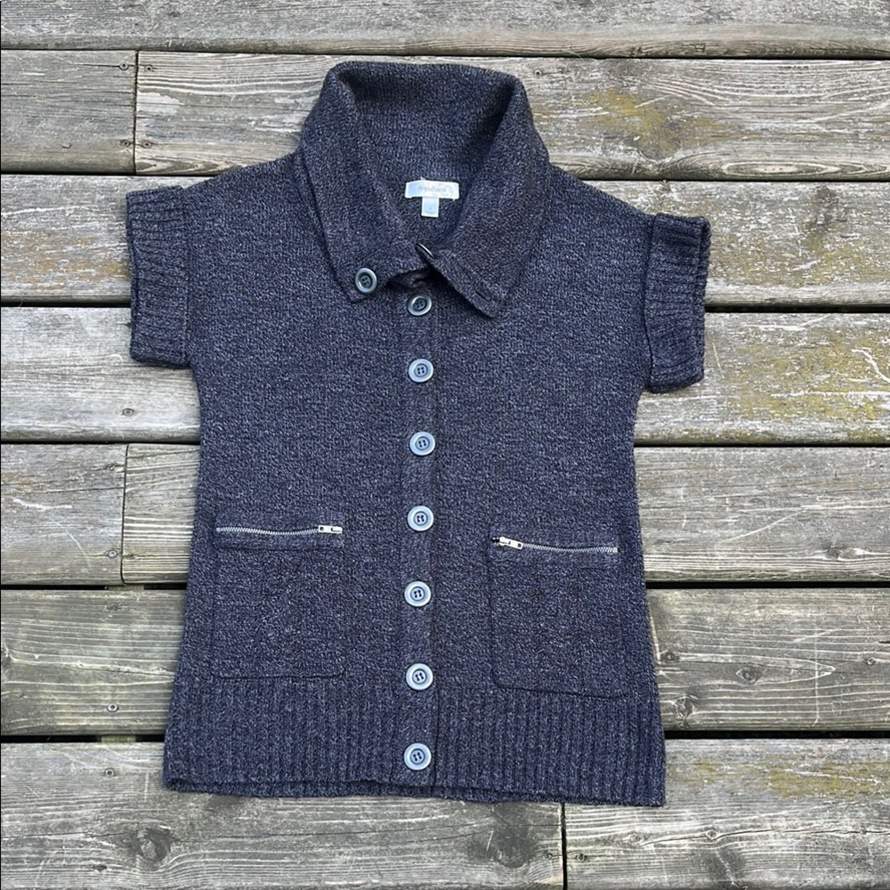 Dressbarn Charcoal Knit Short Sleeve Cardigan Buttons Size Small